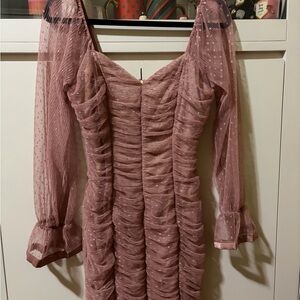 Haute Monde Mauve Ruched Long Sleeve Dress